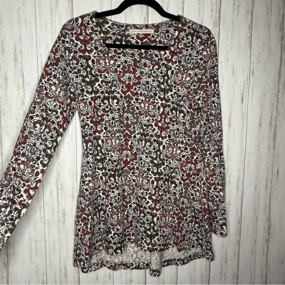 Peruvian Connection Maroon Floral Long Sleeve Top